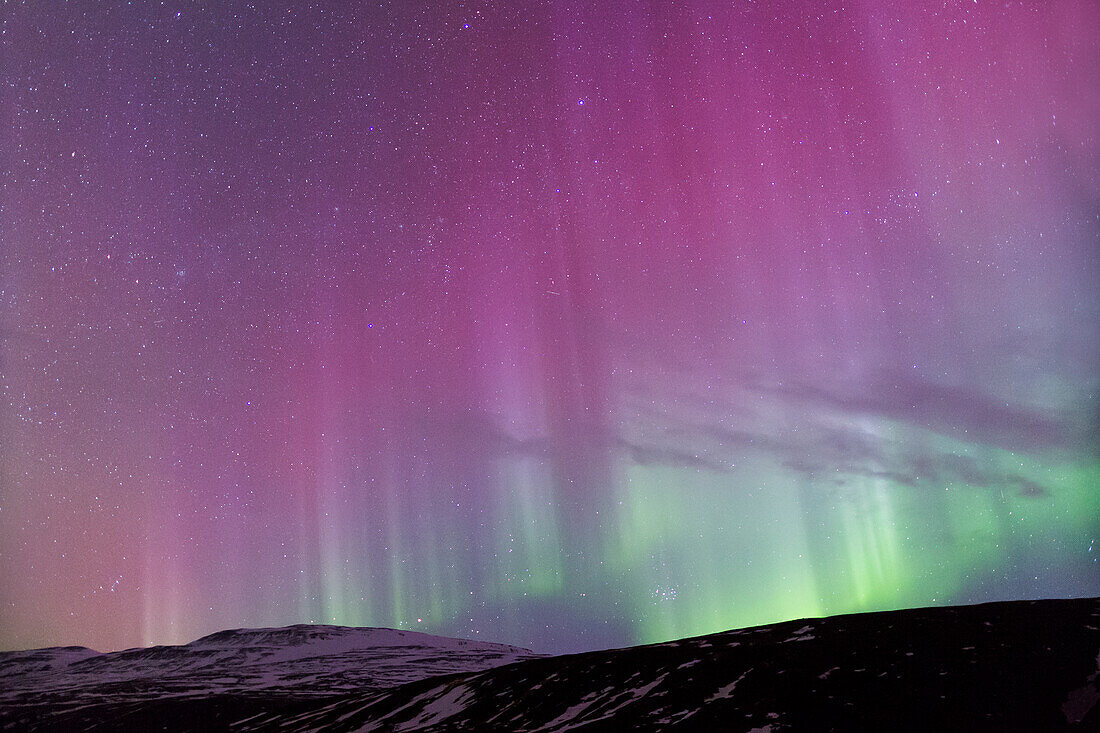 Europa, Nordisland, in der Nähe von Akureyri. Nordlichter leuchten.