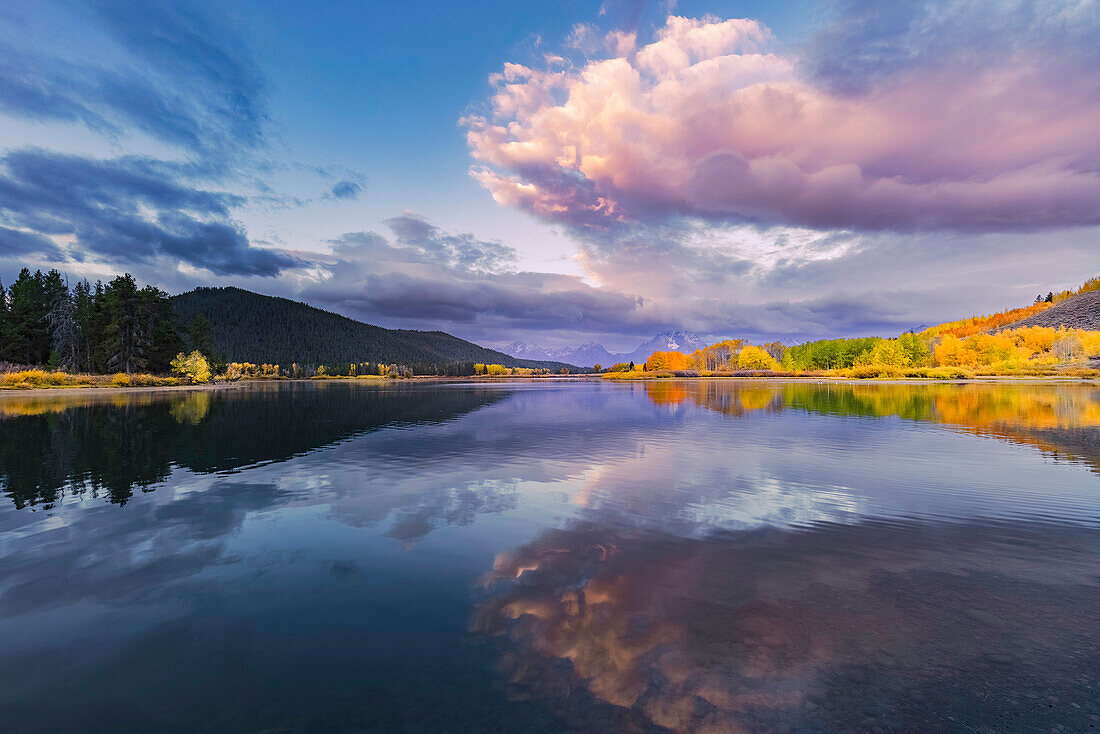 Sonnenaufgang auf der Teton Range, von Oxbow Bend, Grand-Teton-Nationalpark, Wyoming