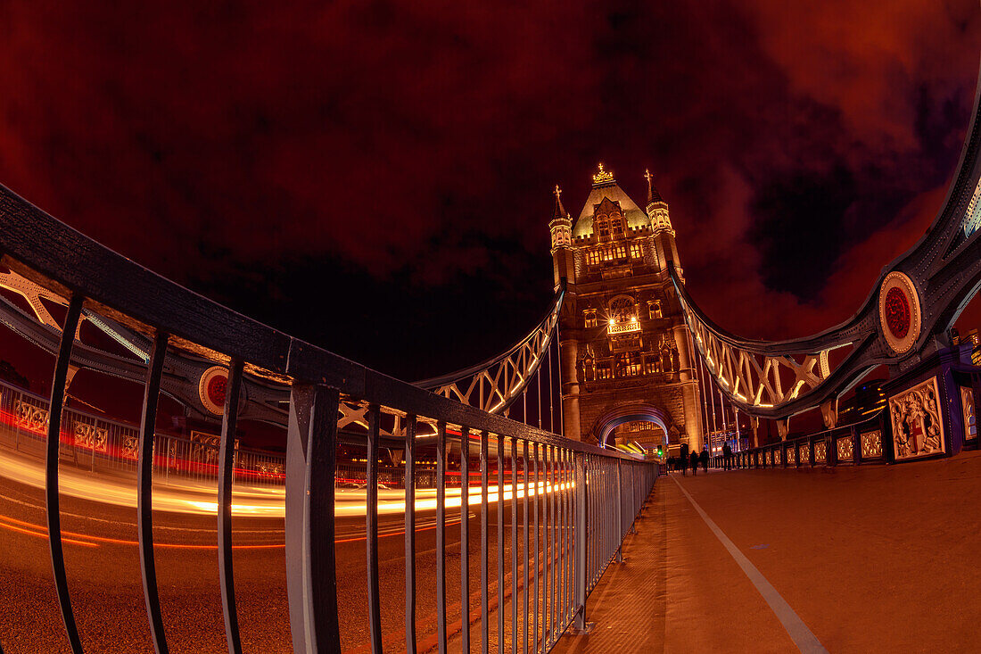 On top of Tower Bridge in London at night, UK, Great Britain