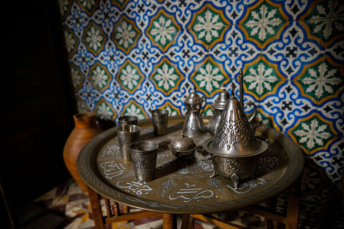 antique tea set in marrakesh, morocco