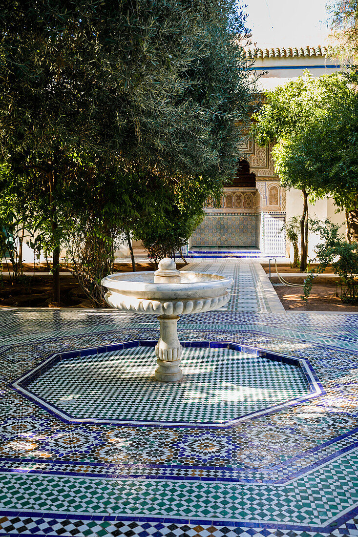 fountain in bahia palace in marrakesh, morocco