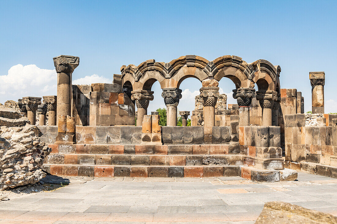 Armenia. Armavir Province. Vagharshapat. Zvartnots. Ruins of the Zvartnots Cathedral.