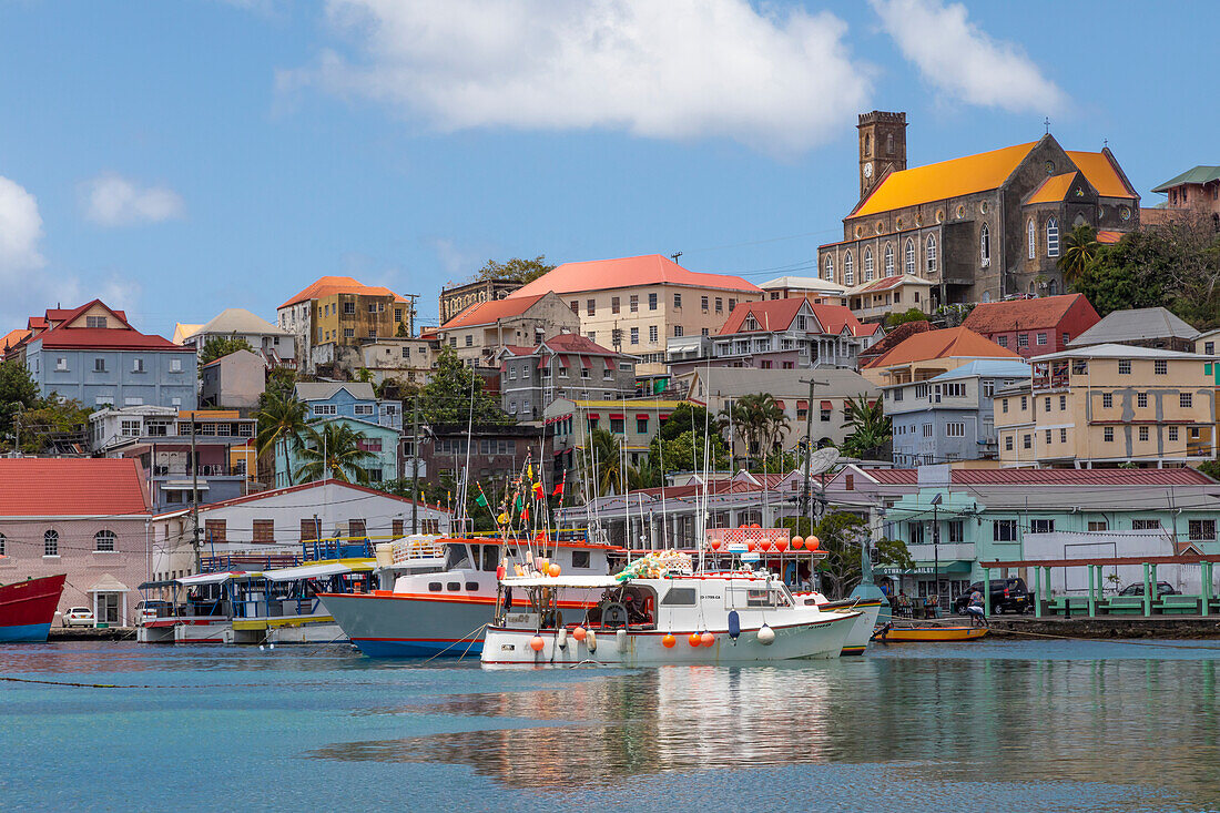 Caribbean, Grenada, St. George's. Boats in The Carenage harbor
