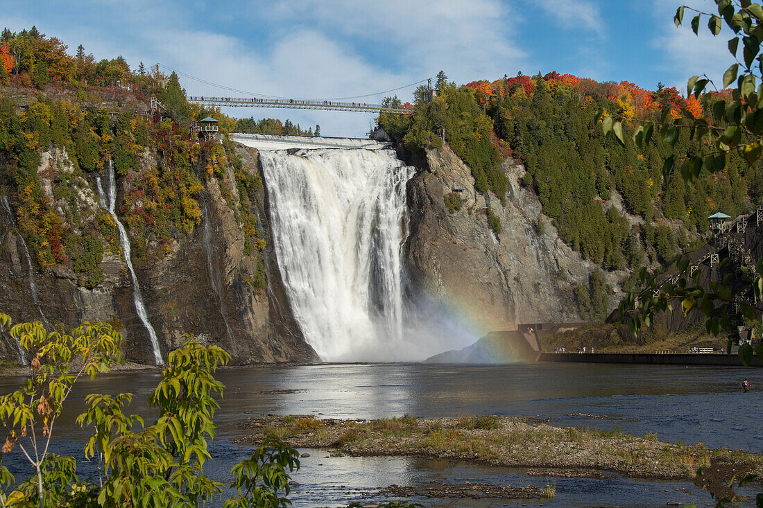 Canada, Quebec, Quebec City. Montmorency Falls at the mouth of the Montmorency River, Parc de la Chute-Montmorency, in Autumn.