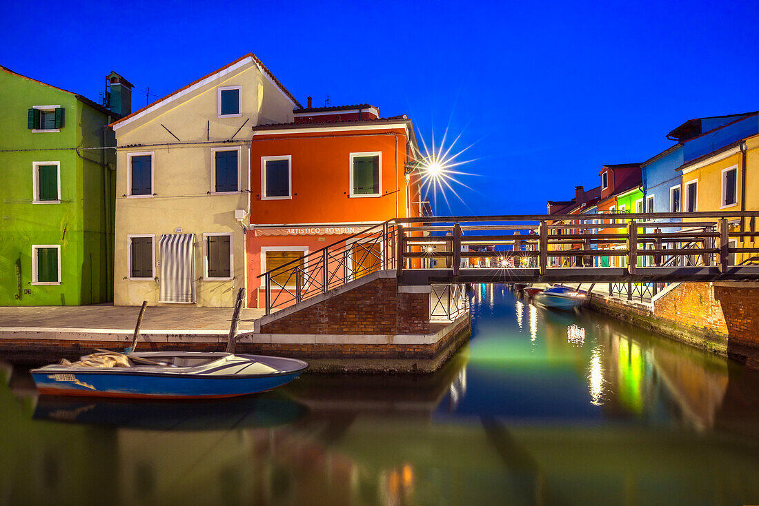 Europe, Italy, Burano. Sunset on canal