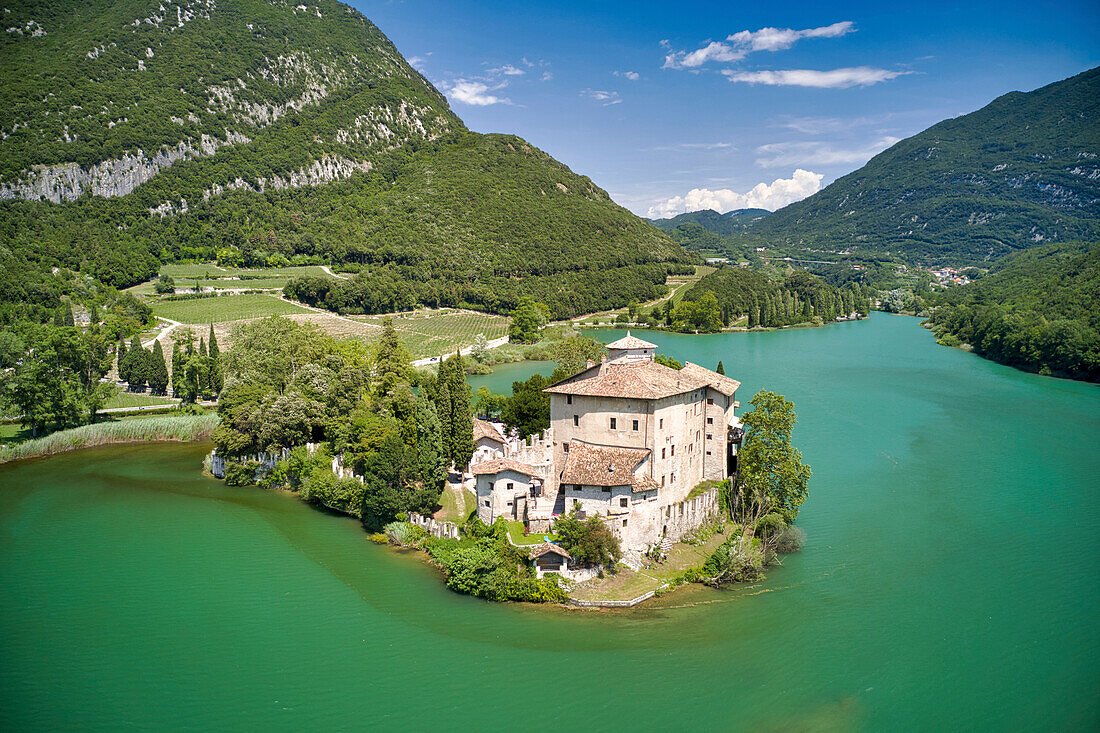 Italy, Trentino, castle and Toblino Lake