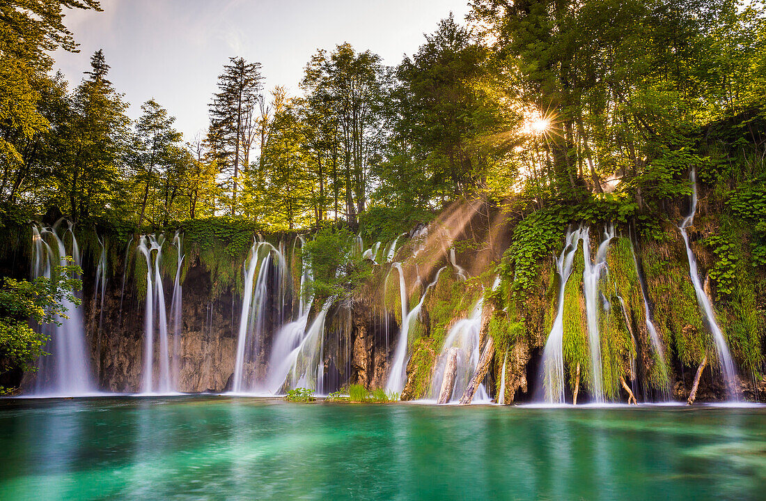 Europe, Croatia, Plitvice Lakes National Park. Waterfall landscape