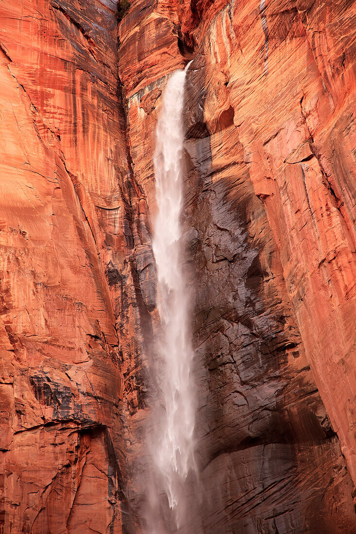 Temple of Sinawava Waterfall, Red Rock Wall, Zion Canyon National Park, Utah