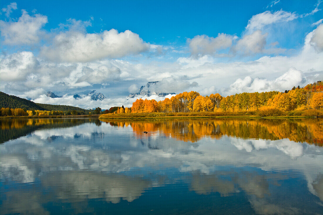 Bewölkter Herbsttag, Oxbow, Grand-Teton-Nationalpark, Wyoming, USA