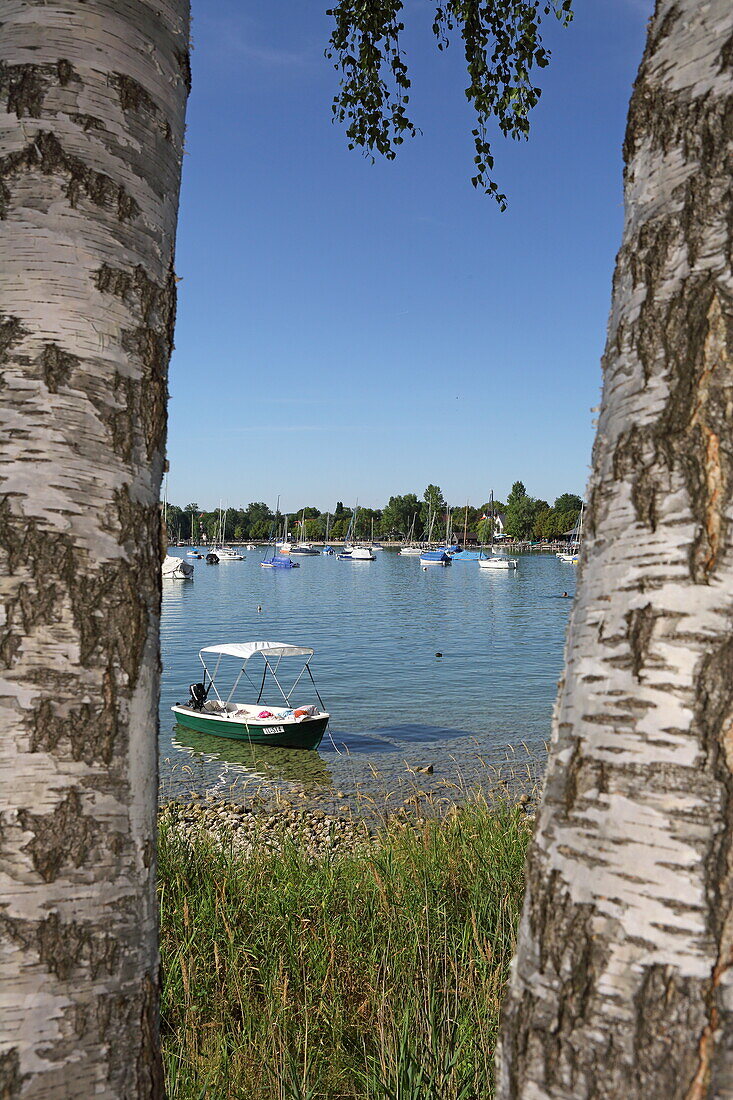 Bathing bay on the promenade of the Ammersee in Herrsching, Five Lakes Region, Upper Bavaria, Bavaria, Germany