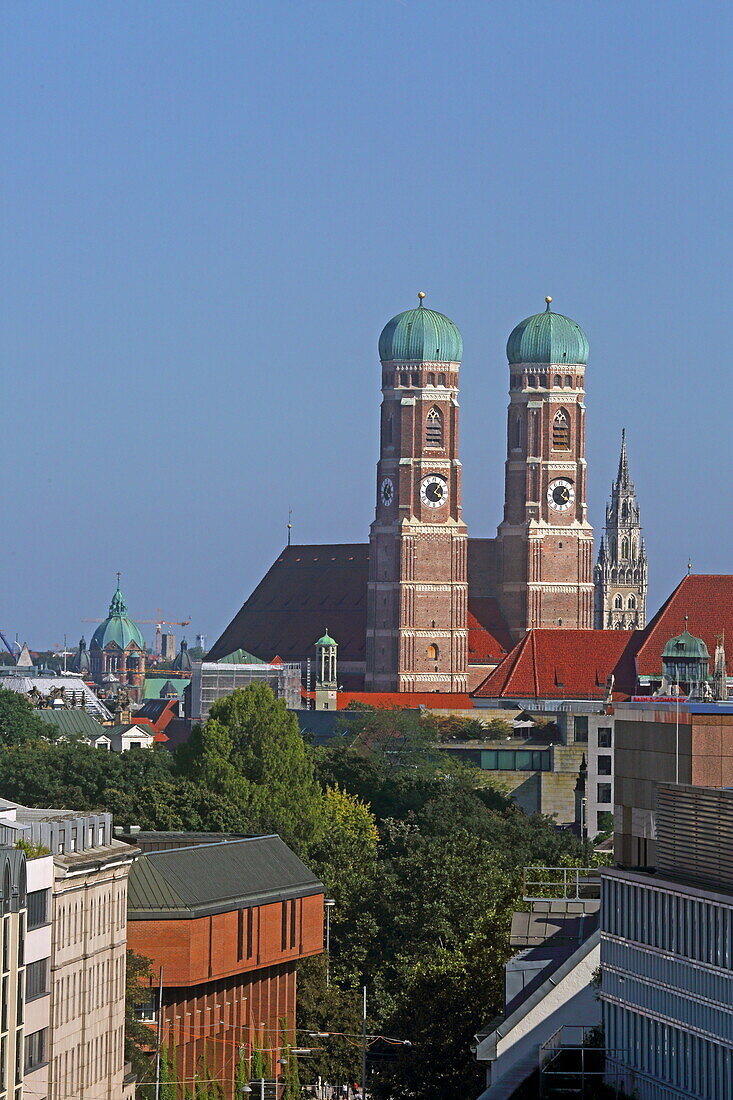 Skyline with Frauenkirche and town hall tower, Munich, Upper Bavaria, Bavaria, Germany