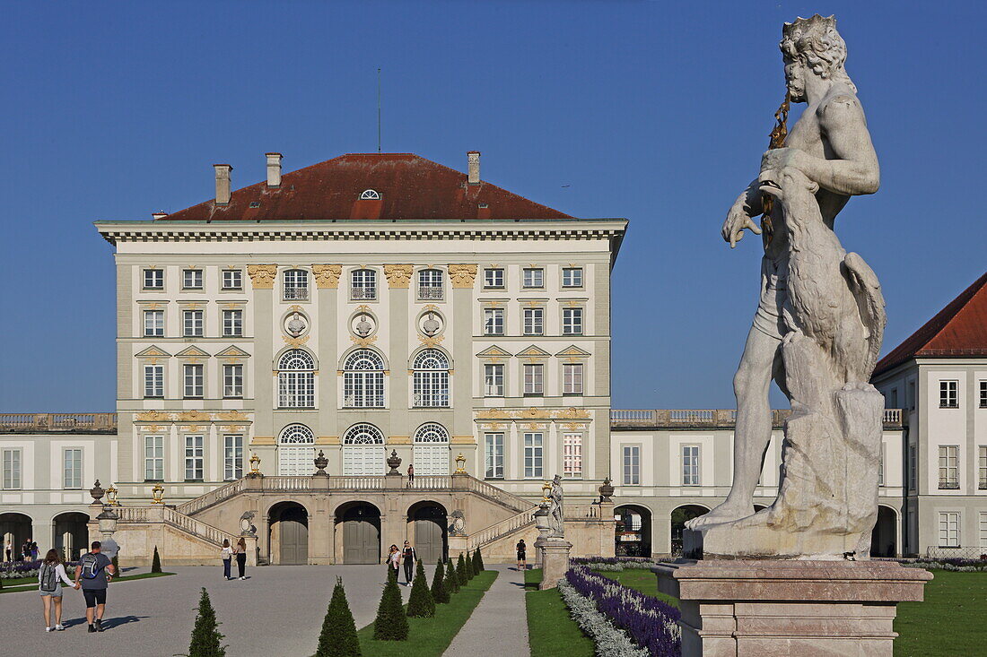 Nymphenburg Palace seen from the palace gardens, Munich, Upper Bavaria, Bavaria, Germany