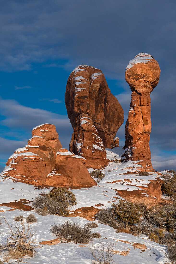 USA, Utah. Spires in the snow, Garden of Eden, Arches National Park.