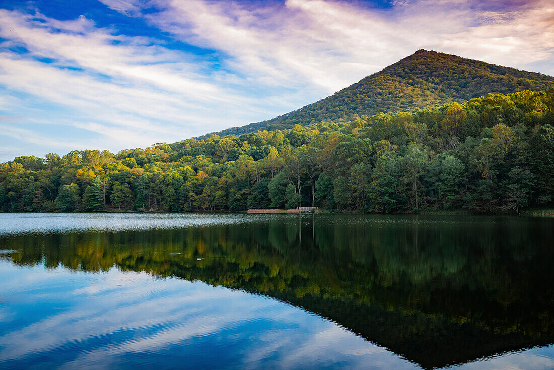 Lake reflections, Peaks Of Otter, Blue Ridge Parkway, Smoky Mountains, USA.