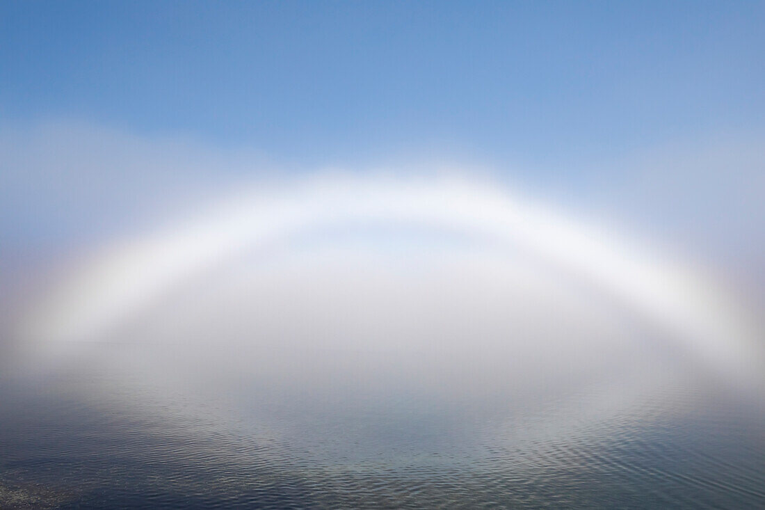 USA, Washington State, Seabeck. Fog bow on Hood Canal.