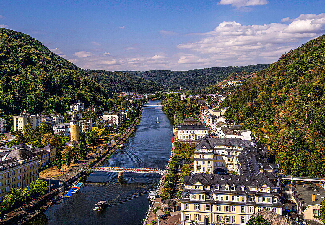 View of Bad Ems and the Lahn Valley, Rhineland-Palatinate, Germany