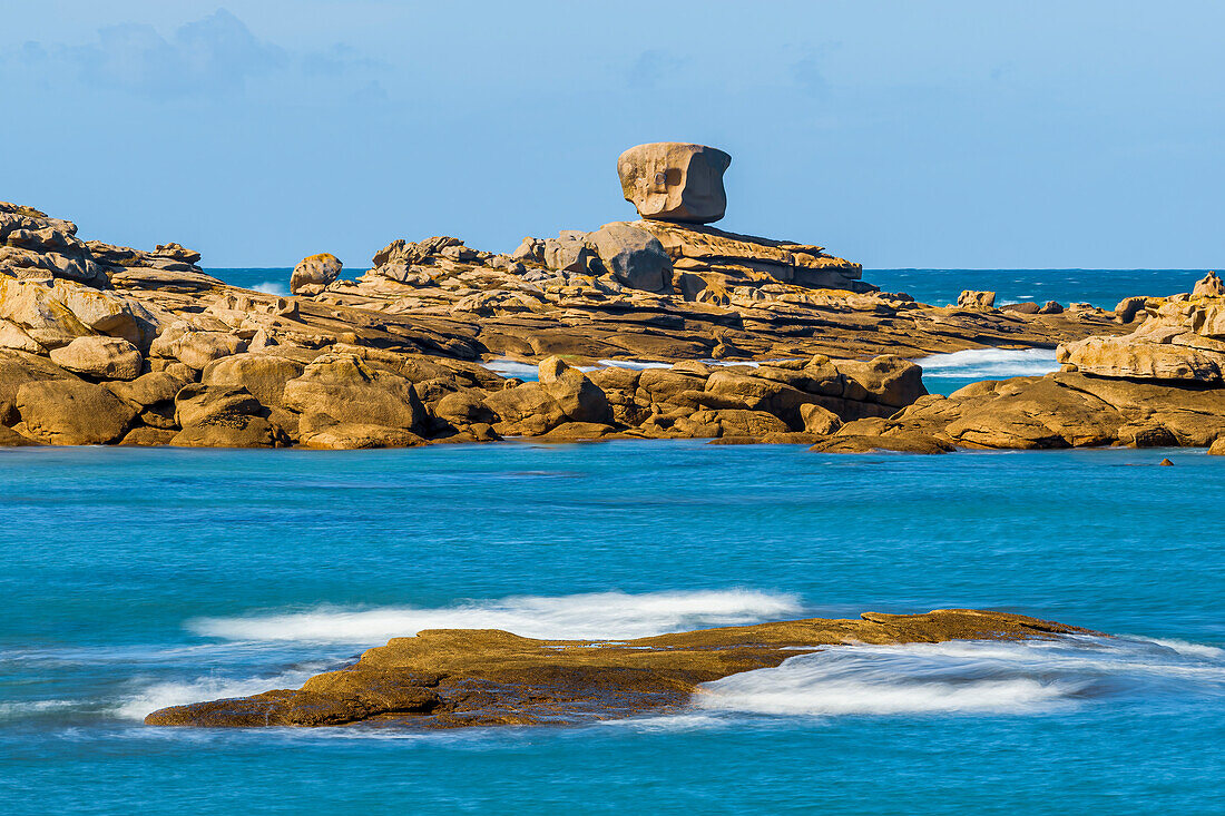 Rocky landscape at the Côte de Granit Rose, Brittany, France, Europe