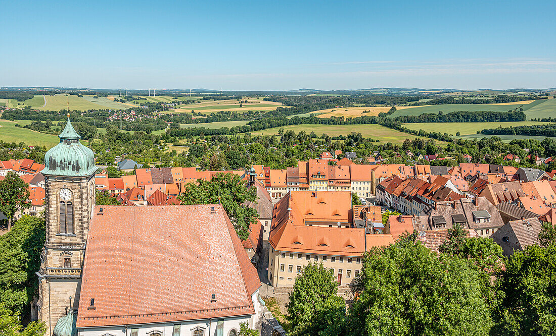 Aussicht von der Burg auf die Altstadt von Stolpen, Stolpen, Sächsische Schweiz, Sachsen, Deutschland