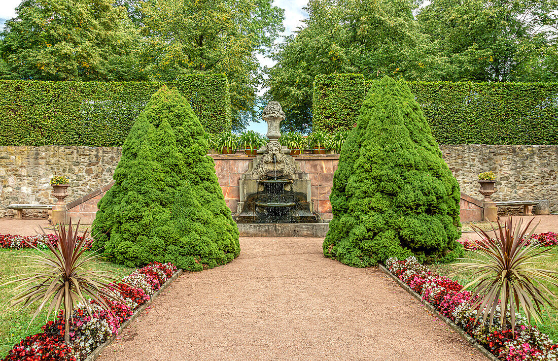 Fountain in the park of the baroque castle of Lichtenwalde, Saxony, Germany