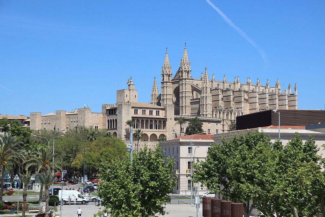View of the Cathedral in Palma de Mallorca, Mallorca, Spain