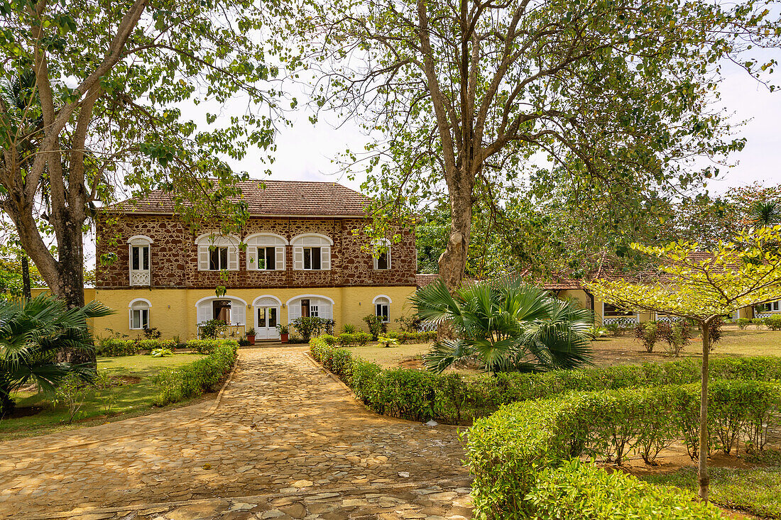 historic mansion and garden of the Roça Belo Monte Hotel on the island of Principé in West Africa