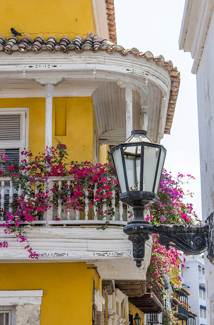 Charming Old World balconies in the old walled city of Cartagena, Colombia.