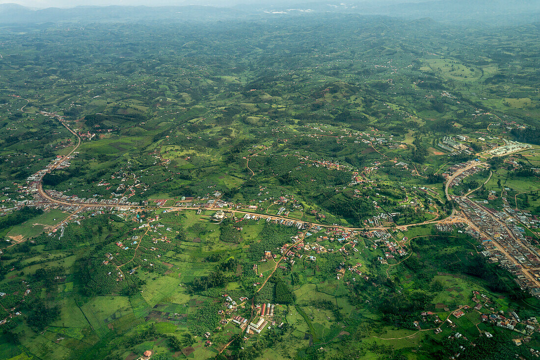 Aerial view of Uganda between Entebbe and Bwindi.