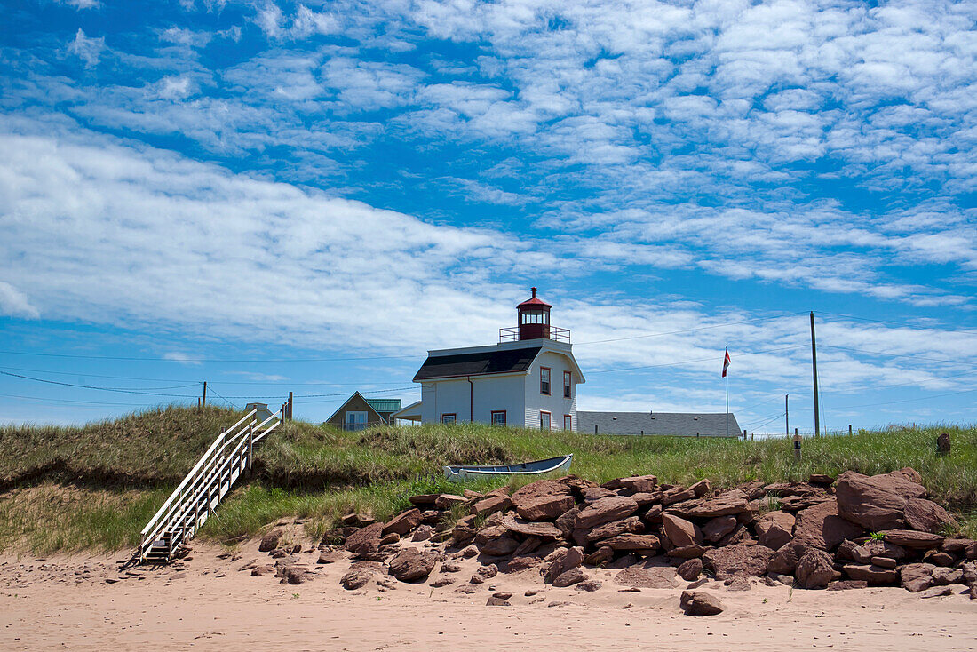 Canada, Prince Edward Island. Cousin's Shore Beach, lighthouse