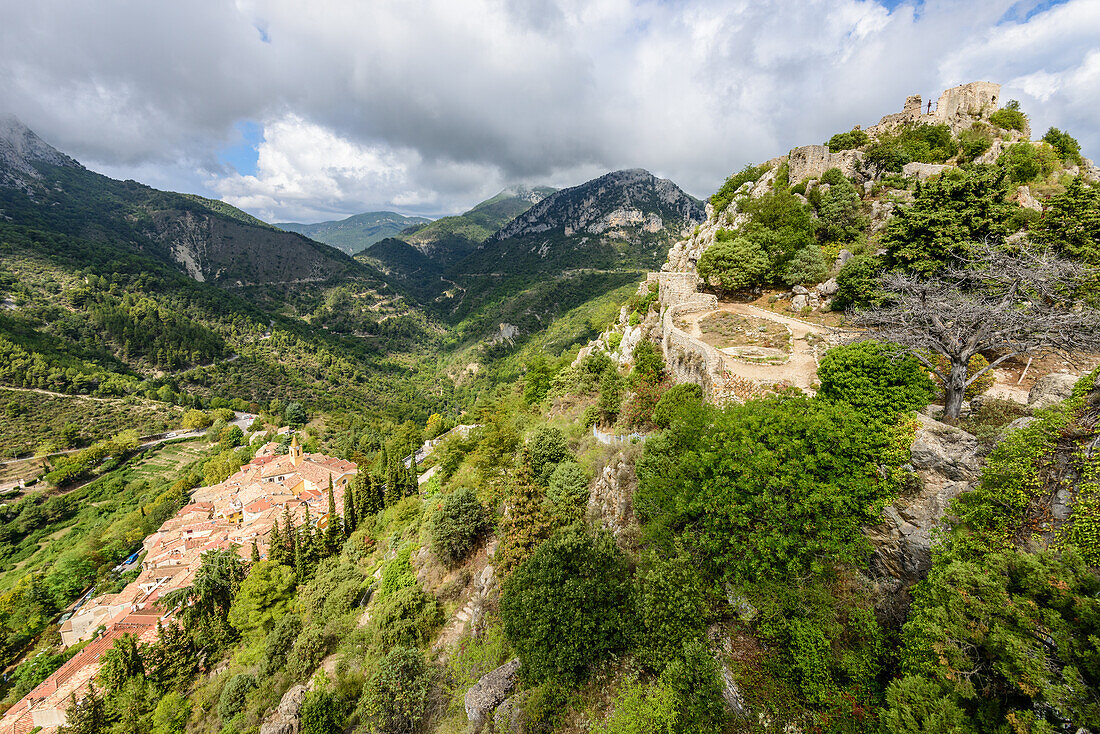 Medieval castle and hilltop village of Sainte-Agnès in the French Maritime Alps, Provence, France
