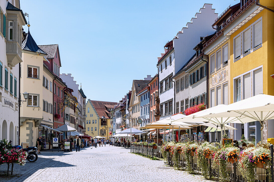 Herrenstrasse looking towards the market square in the old town of Wangen in the Westallgäu in Baden-Württemberg in Germany