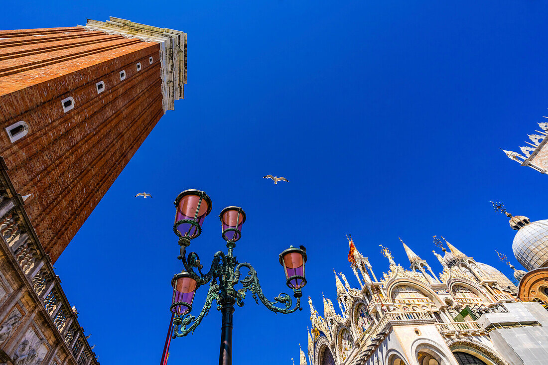 The Campanile Bell Tower in the Piazza San Marco in Venice, Italy. The Bell Tower was first erected in 1173.