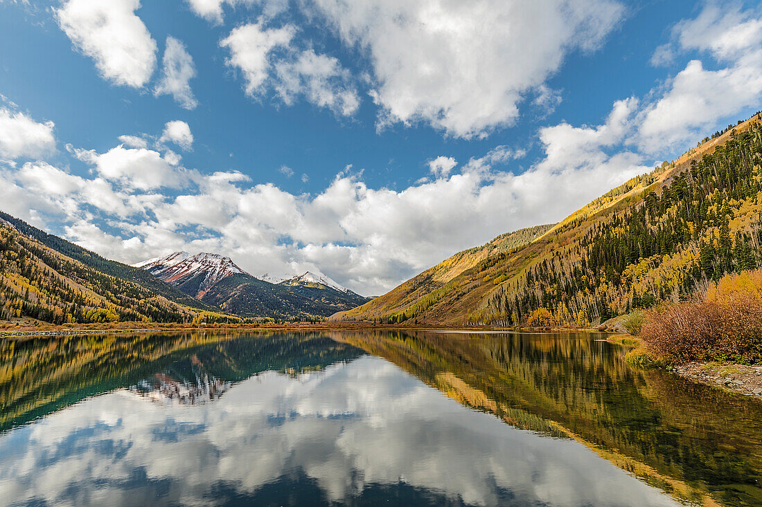 Red Mountain reflecting in Crystal Lake at sunrise, Uncompahgre National Forest, Colorado