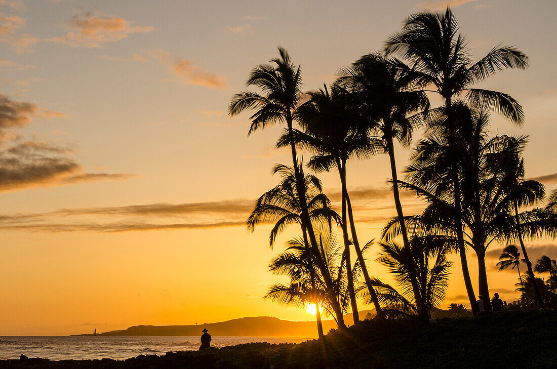 Sunset at Poipu beach, Kauai, Hawaii.