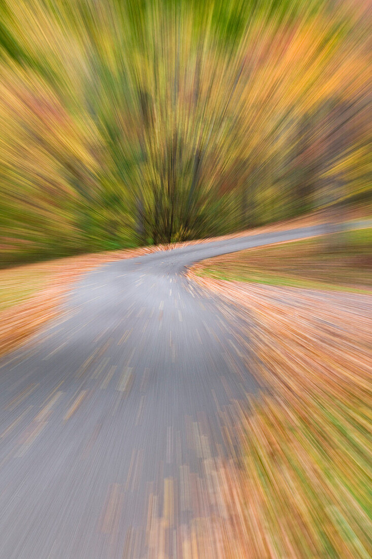 Zoomunschärfe der Landstraße im Herbst.