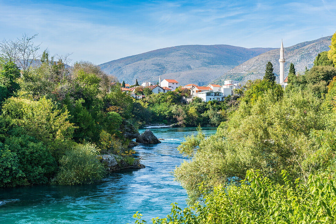 Minarets on the Neretva River in Mostar, Bosnia and Herzegovina