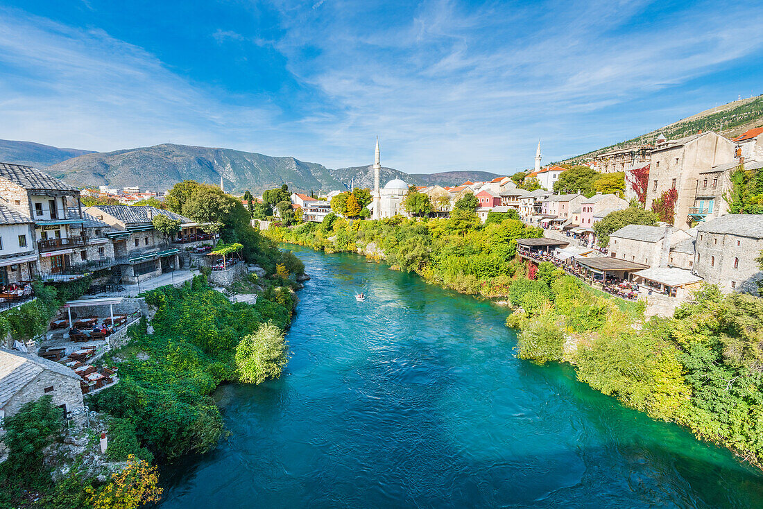 Old town of Mostar with minarets on Neretva river, Bosnia and Herzegovina