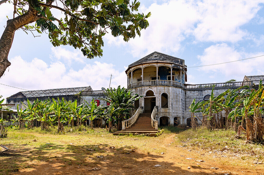 historic hospital building of Roça Água-Izé on the island of São Tomé in West Africa