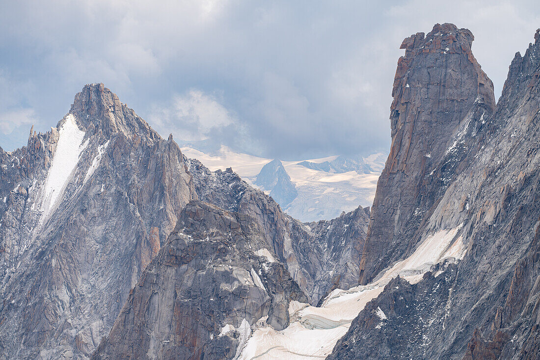 Rocks surrounding the Aiguilli du Midi, Chamonix-Mont-Blanc Valley, Le Mont-Blanc, Bonneville, Haute-Savoie, Auvergne-Rhone-Alpes, France