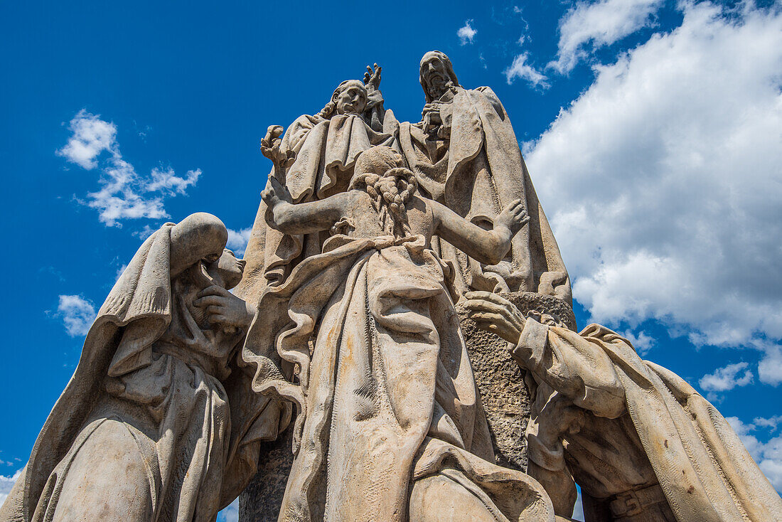 Sculptural group depicting Saints Cyril and Methodius on Charles Bridge in Prague, Czech Republic
