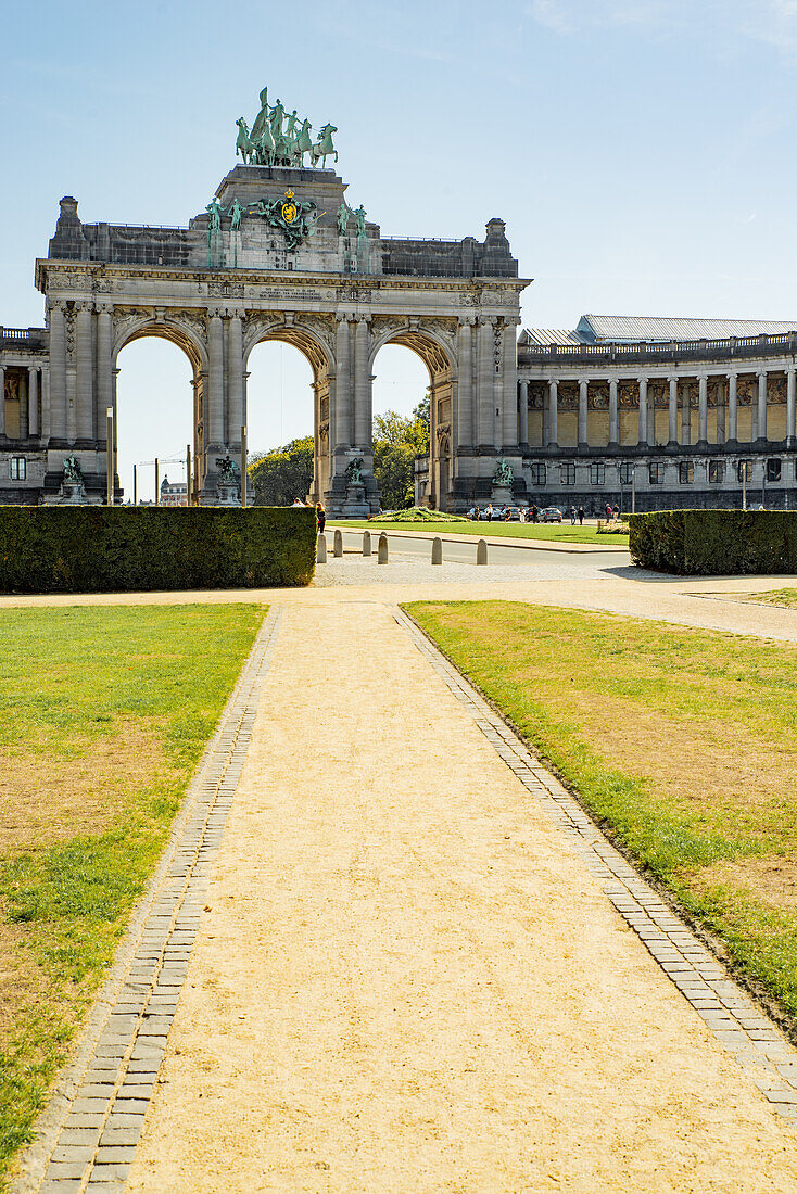 Monument du Cinquantenaire as seen from the park du Cinquantenaire in Brussels, Belgium