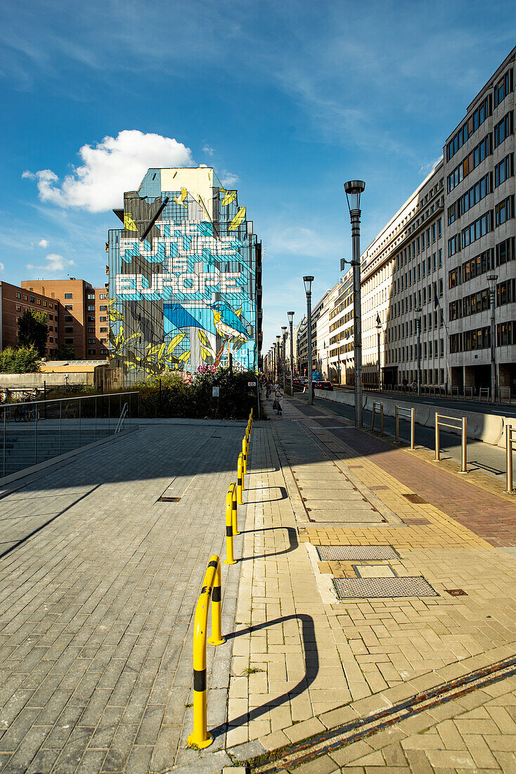 Wandbild 'The Future is Europe' im Europaviertel in Brüssel, Belgien.