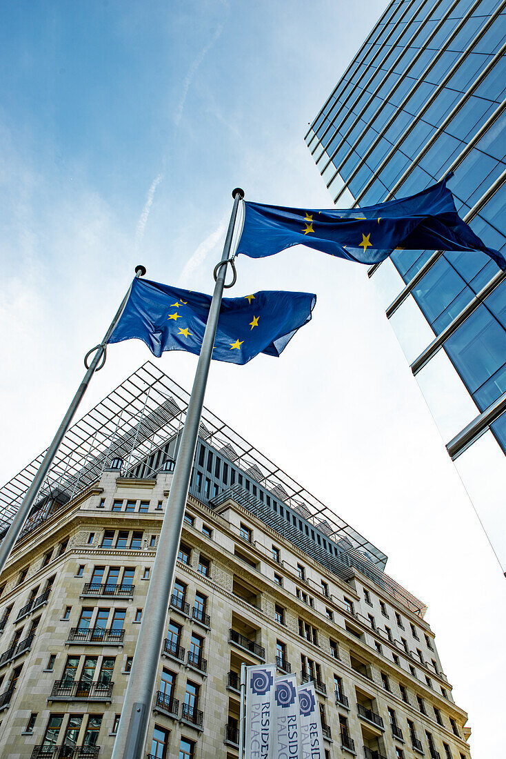 European flags in the European quarter in Brussels, Belgium