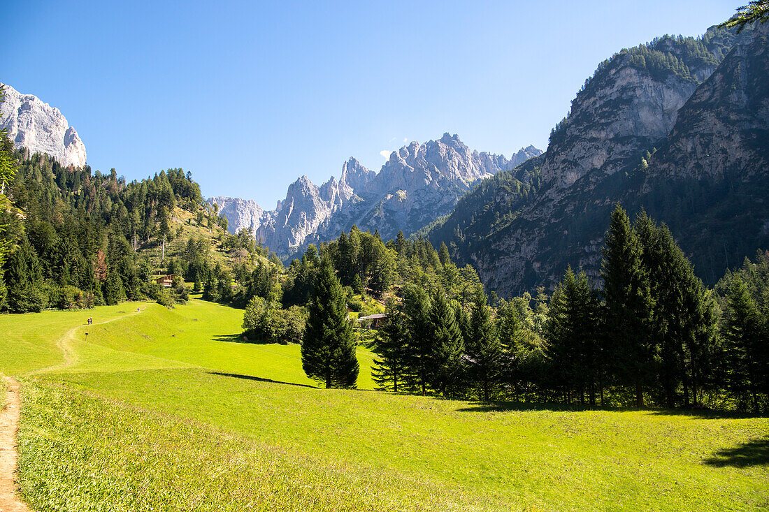 Val Canali, a suggestive valley in the Trentino Dolomites that extends south of the imposing Pale di San Martino. Trento district, Italy.