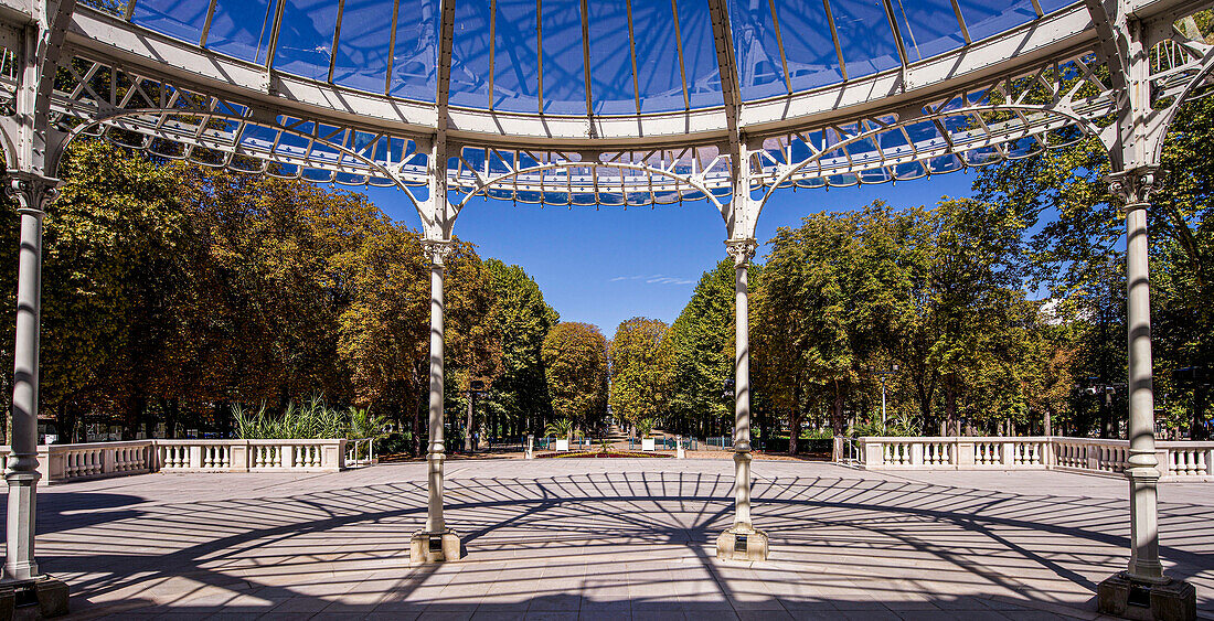 View from the square in front of the Opera building to the main axis of the Parc des Sources in the spa district of Vichy, Auvergne-Rhône-Alpes, France