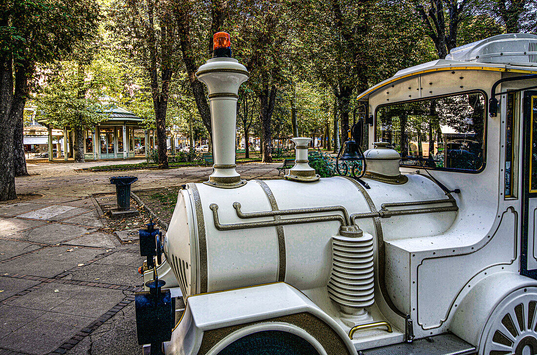 Petit Train im Parc des Sources, Kurviertel von Vichy, Auvergne-Rhône-Alpes, Frankreich