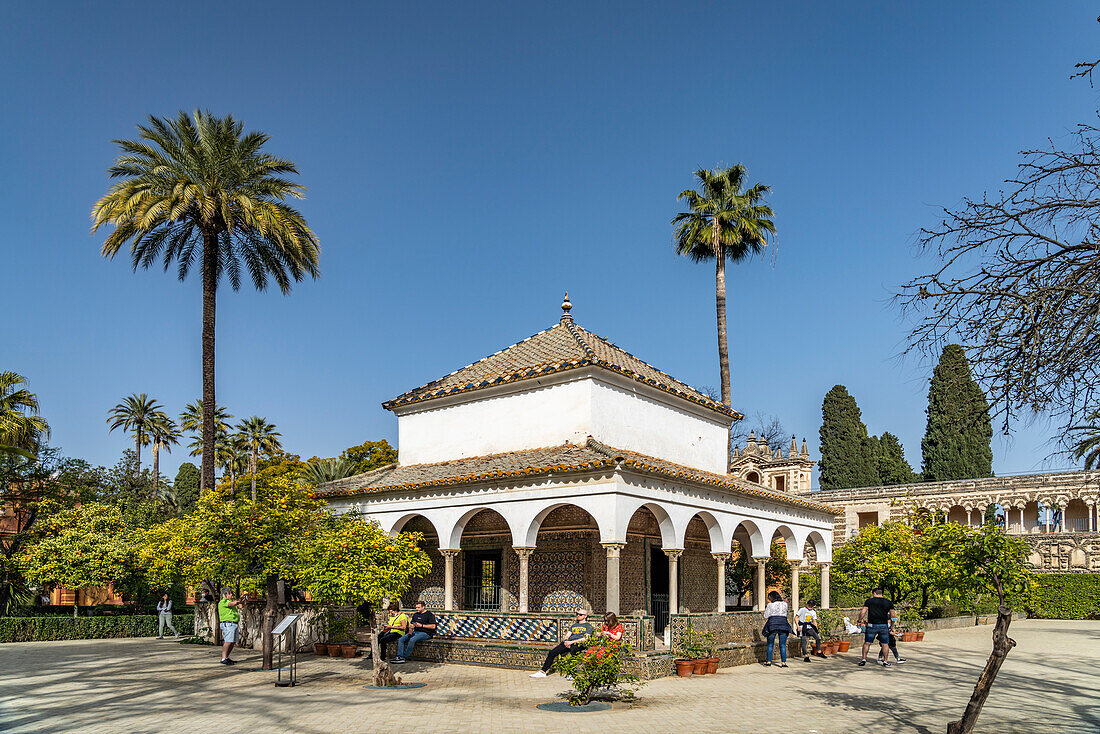 Pavillon von Charles V, Gartenanlagen des Königspalast Alcázar, Sevilla Andalusien, Spanien