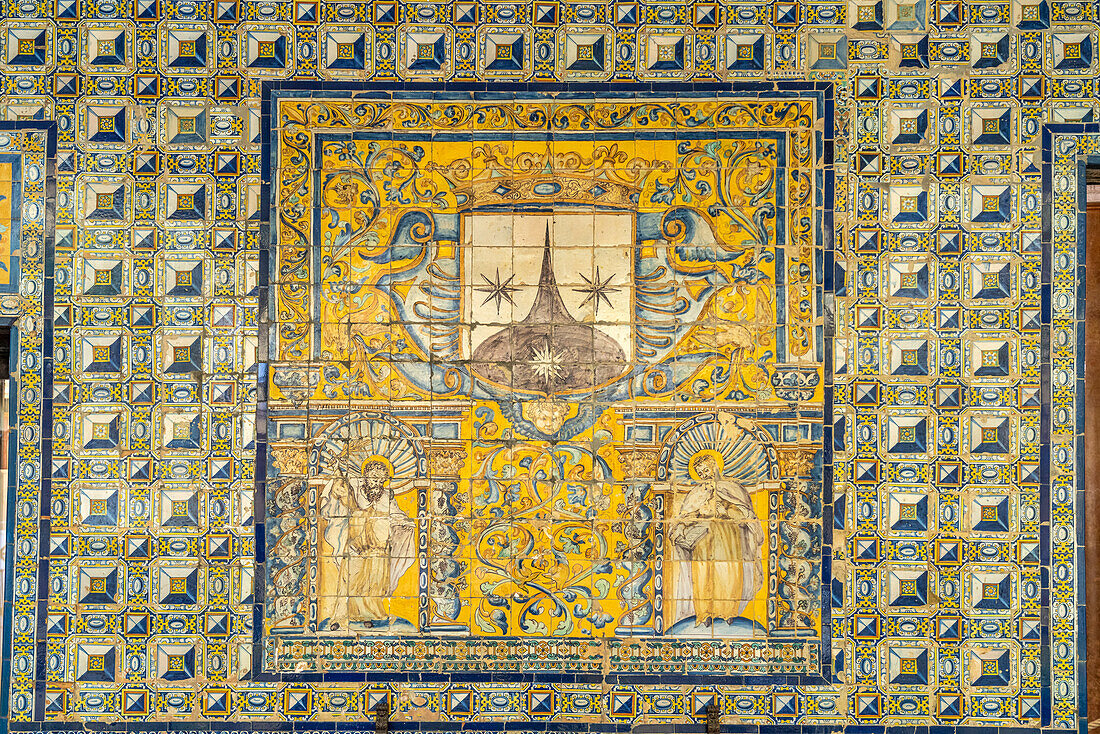 Azulejo ceramic tiles in the interior of the Palace and Museum Palacio de la Condesa de Lebrija in Seville, Seville, Andalusia, Spain