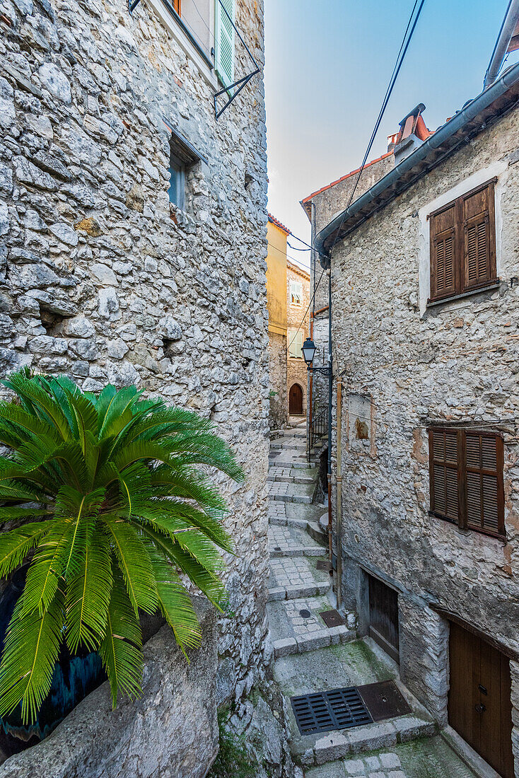 Alley in the hilltop village of Peillon in Provence, France