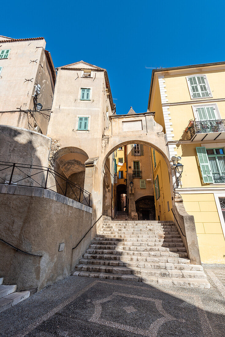 Houses in the old town of Menton in Provence, France