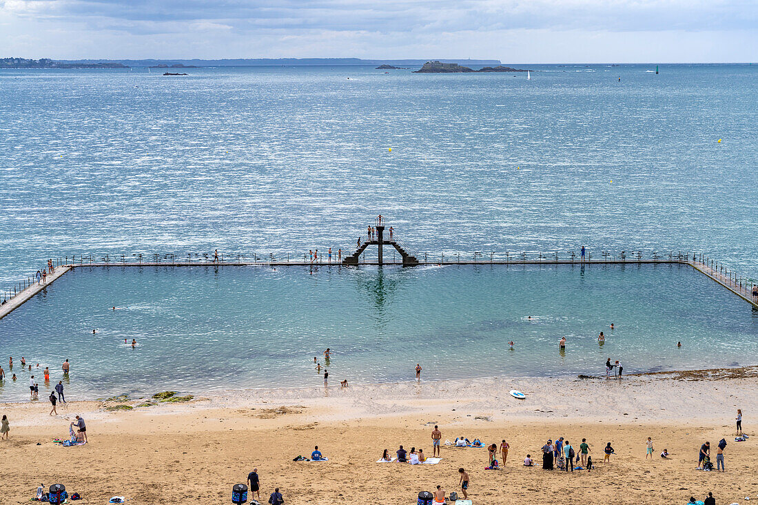 Salt water pool Piscine de Bon Secours at Plage du Mole beach in Saint Malo, Brittany, France